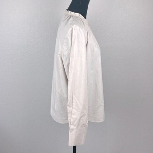 Thakoon Ruffle Blouse Cotton High Collar Long Sleeves Tan/Cream Button Front M - Picture 8 of 13